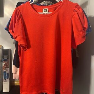 Anne Klein Girls Bright Red Puff Sleeve Tee